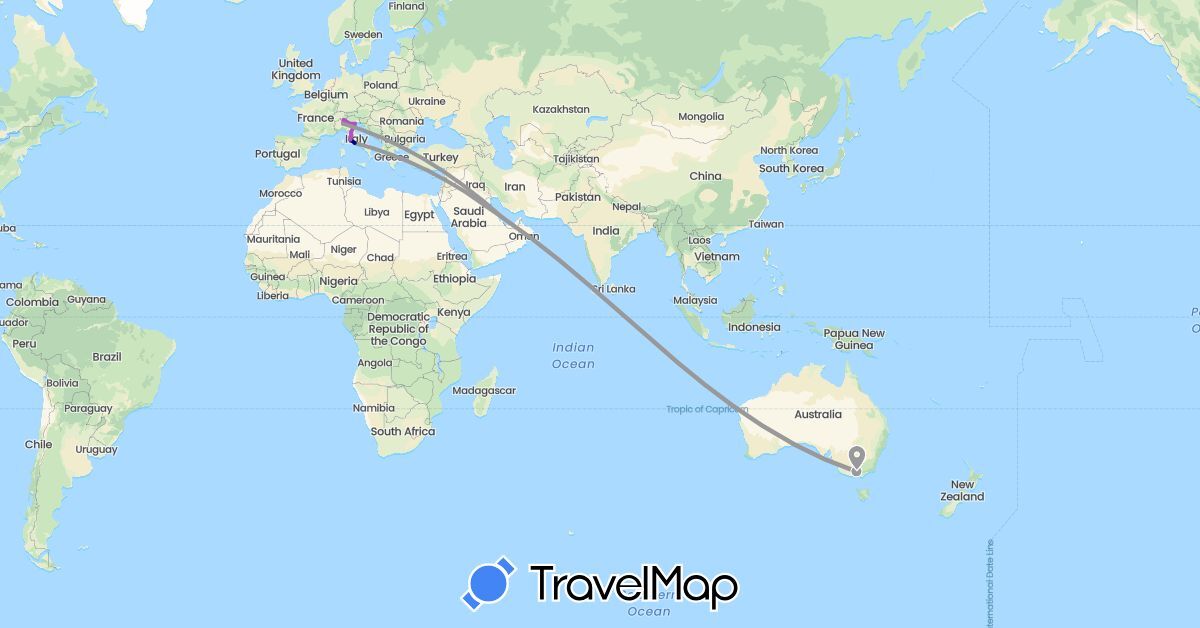 TravelMap itinerary: driving, plane, train in Australia, Italy, Qatar (Asia, Europe, Oceania)